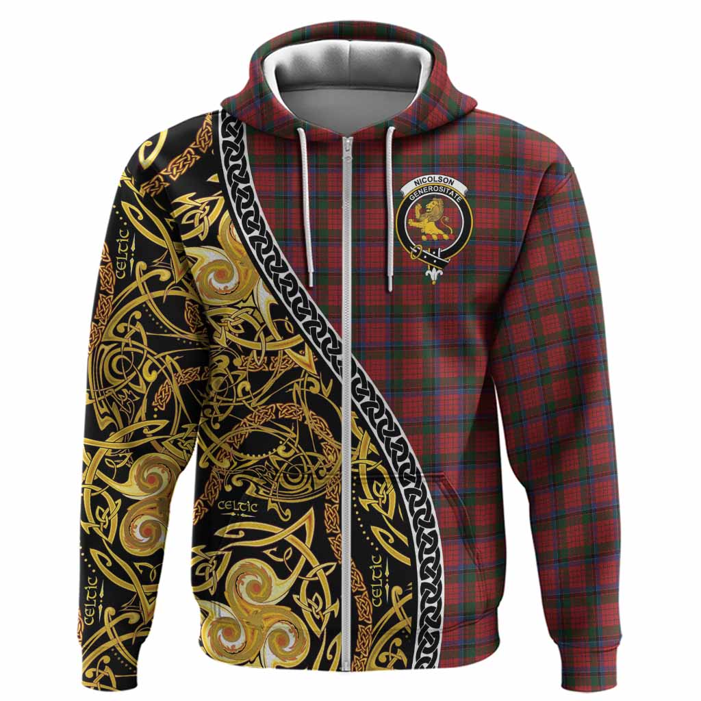 Nicolson Tartan Crest Hoodie Celtic Knot and Triple Trickle Spiral Symbols