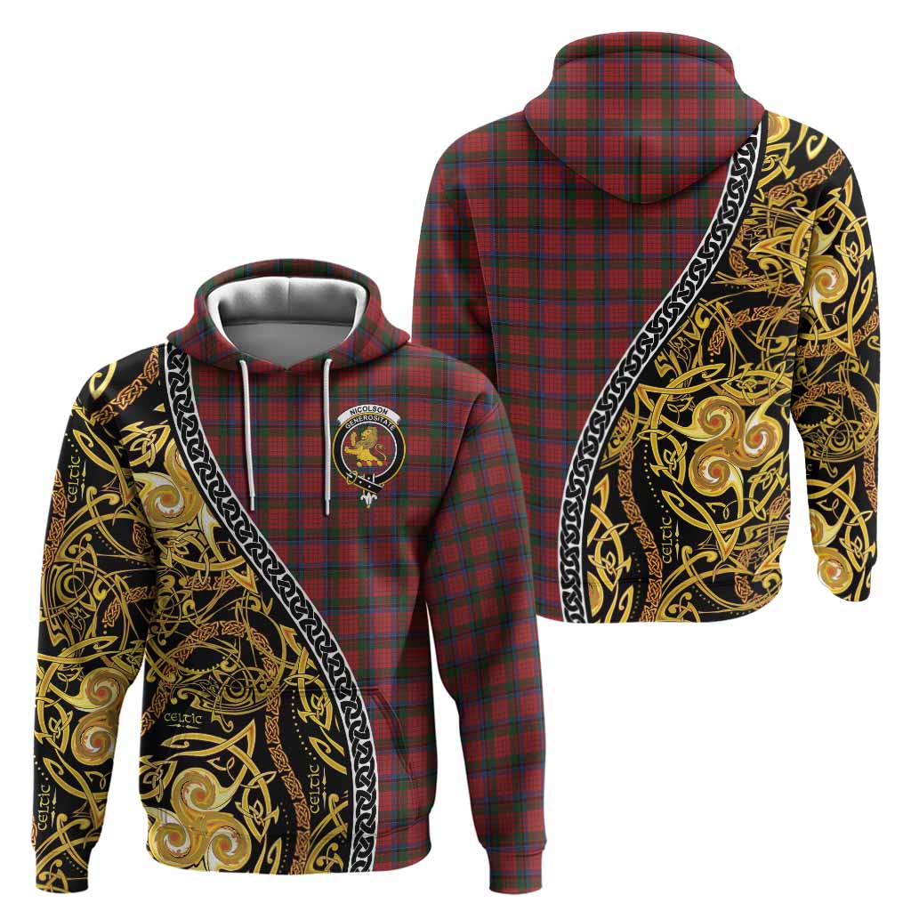 Nicolson Tartan Crest Hoodie Celtic Knot and Triple Trickle Spiral Symbols