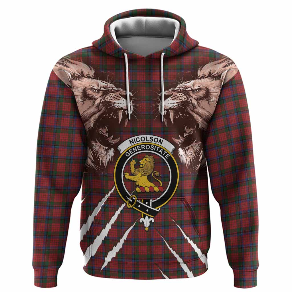 Nicolson Tartan Crest Hoodie Ferocious Lion Style