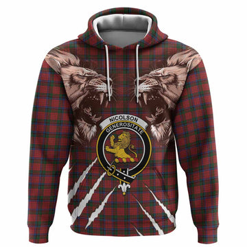 Nicolson Tartan Crest Hoodie Ferocious Lion Style