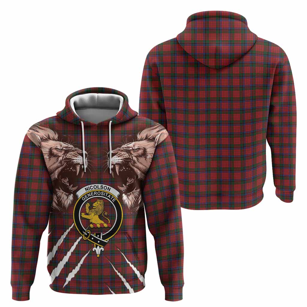 Nicolson Tartan Crest Hoodie Ferocious Lion Style