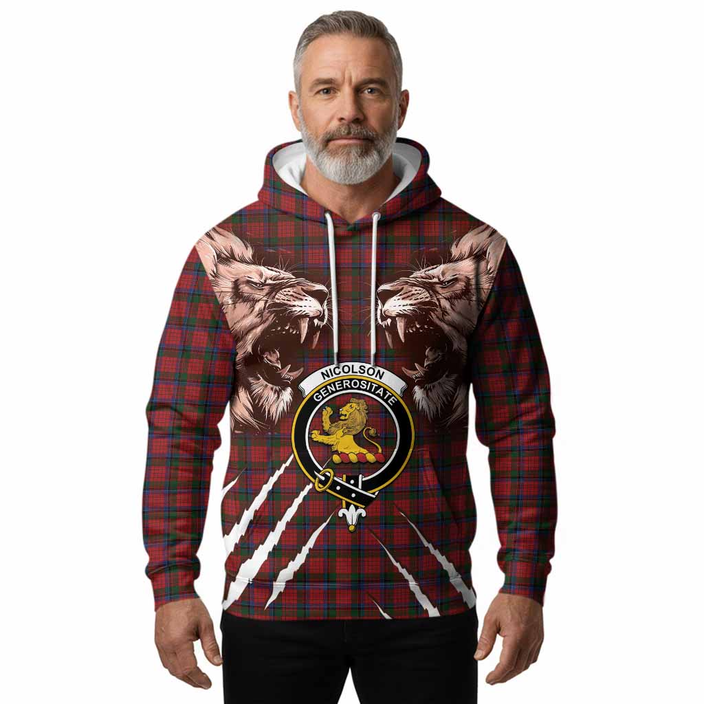Nicolson Tartan Crest Hoodie Ferocious Lion Style