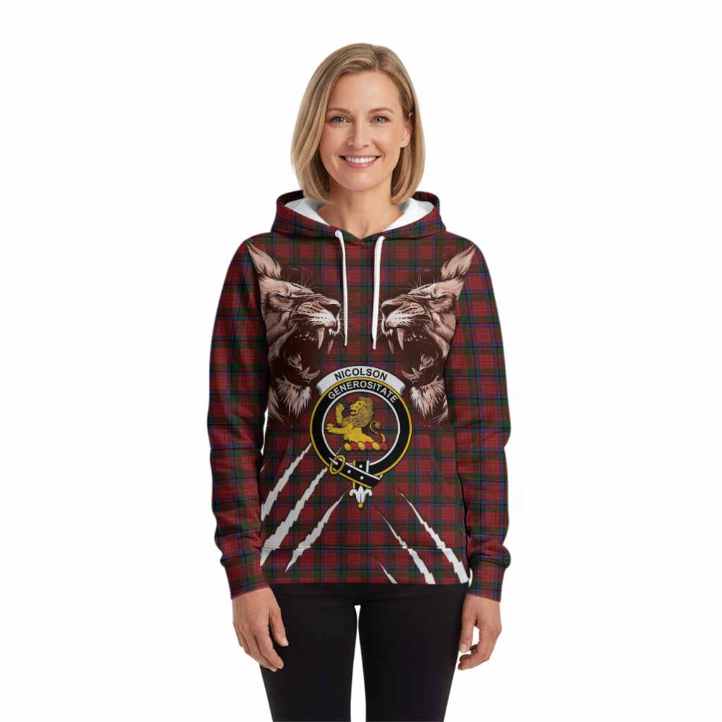 Nicolson Tartan Crest Hoodie Ferocious Lion Style