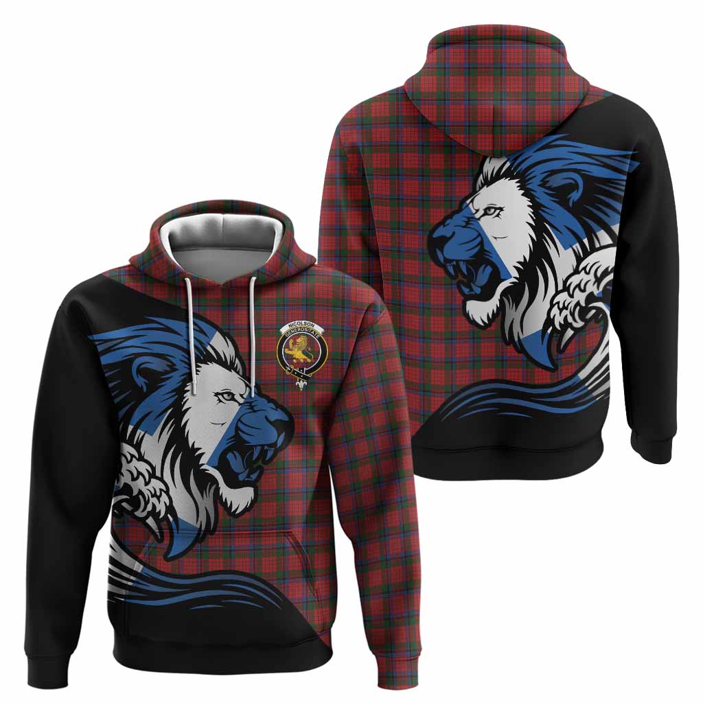 Nicolson Tartan Crest Hoodie Scottish Golden Lions Wave Flow