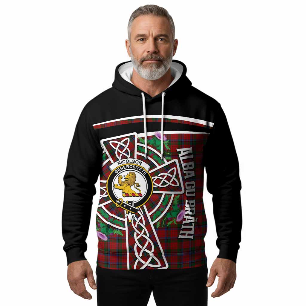 Nicolson Tartan Crest Hoodie Scottish Thistle Celtic Cross Alba Gu Brath