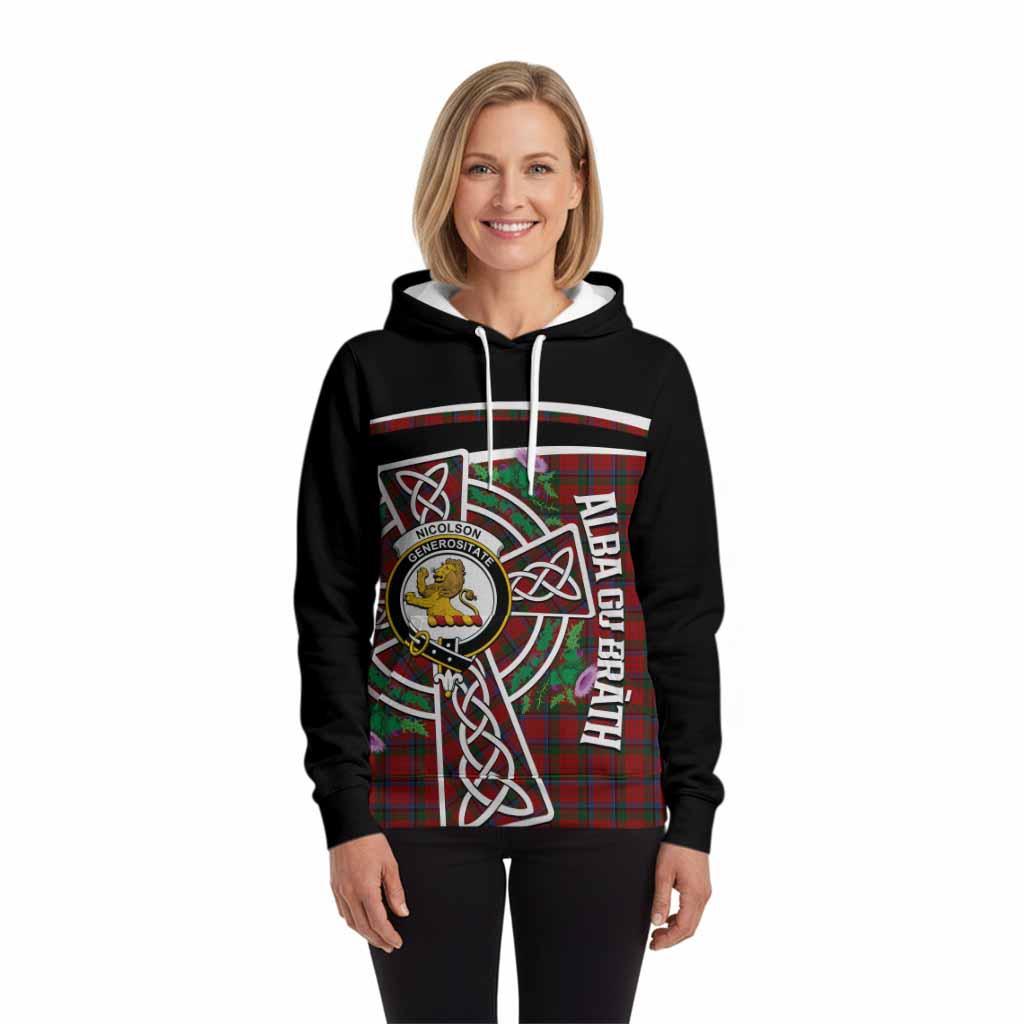Nicolson Tartan Crest Hoodie Scottish Thistle Celtic Cross Alba Gu Brath