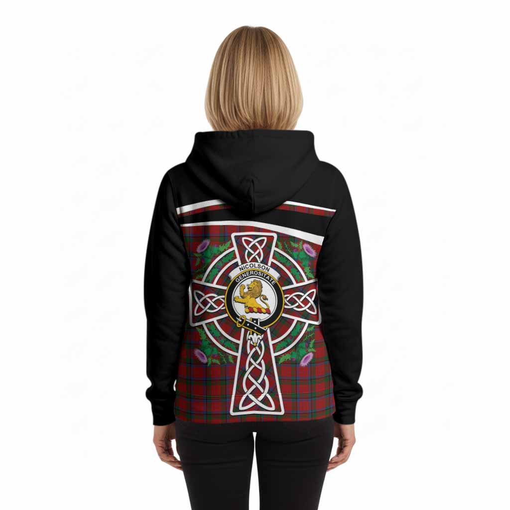 Nicolson Tartan Crest Hoodie Scottish Thistle Celtic Cross Alba Gu Brath