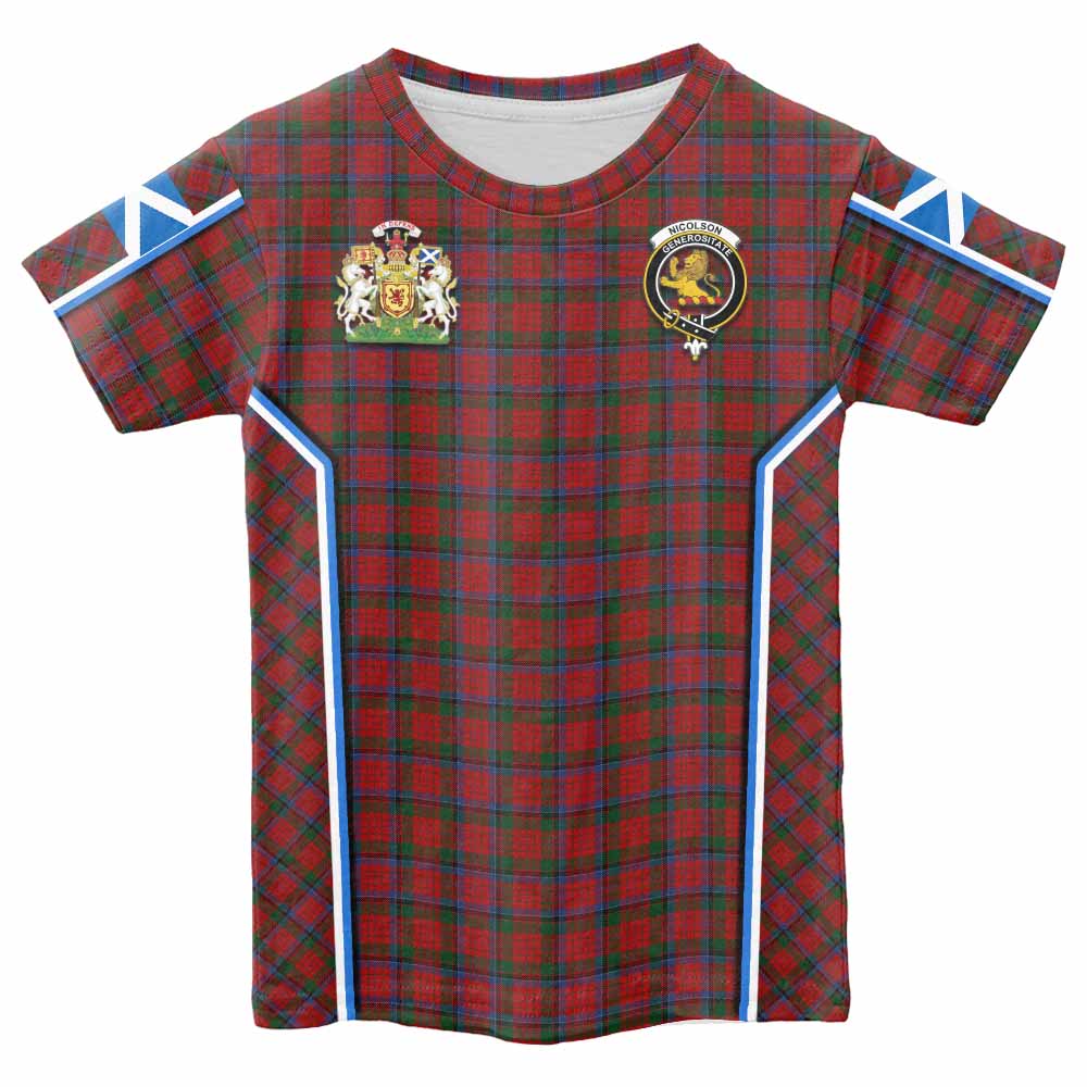 Nicolson Tartan Crest Kid T-shirt Scotland Coat of Arm Flag Style - Tartan Vibes Clothing