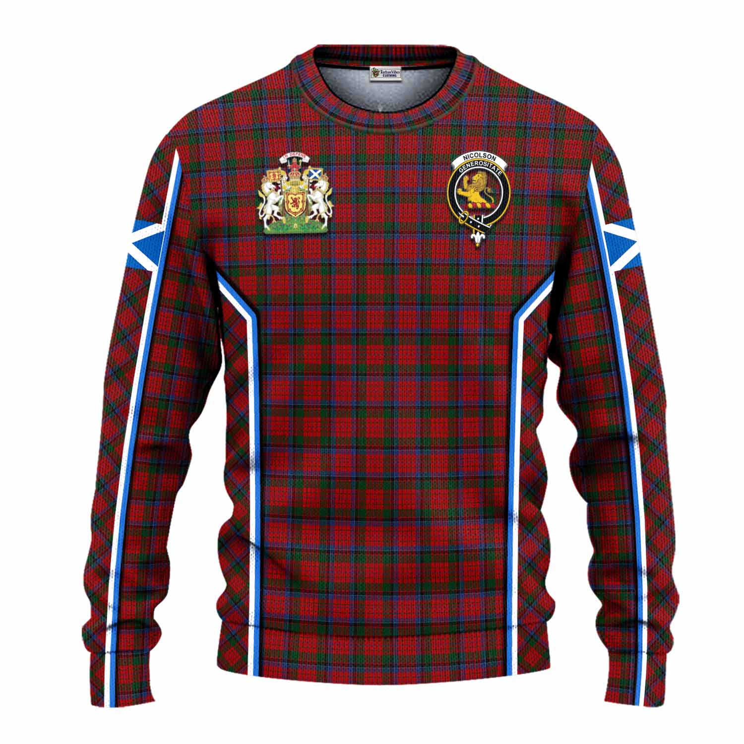 Nicolson Tartan Crest Knitted Sweater Scotland Coat of Arm Flag Style - Tartan Vibes Clothing