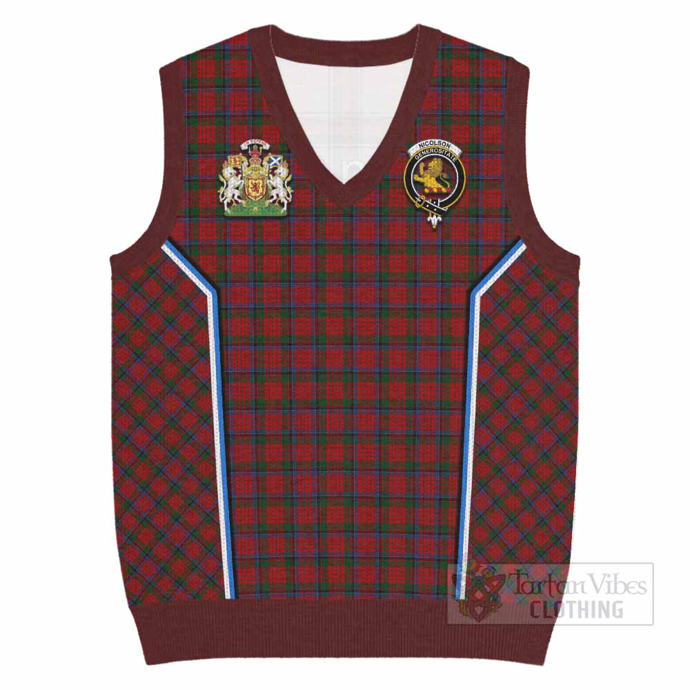 Nicolson Tartan Crest Knitted V-Neck Vest Scotland Coat of Arm Flag Style - Tartan Vibes Clothing