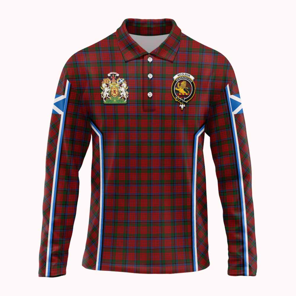 Nicolson Tartan Crest Long Sleeve Polo Shirt Scotland Coat of Arm Flag Style - Tartan Vibes Clothing