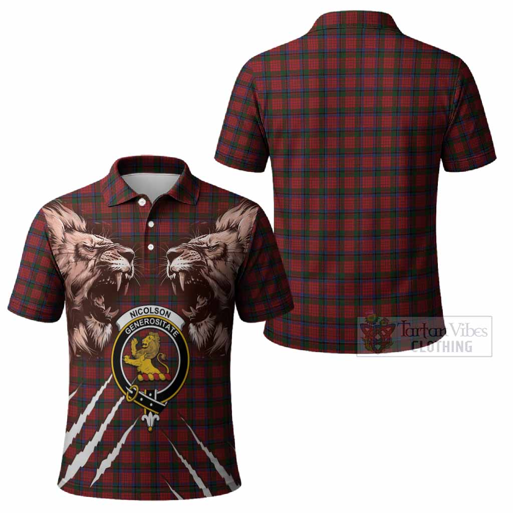 Nicolson Tartan Crest Polo Shirt Ferocious Lion Style