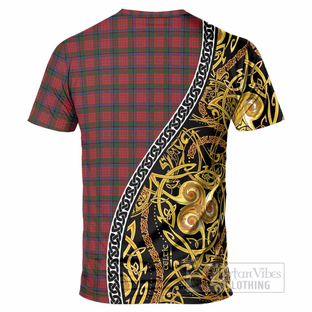 Nicolson Tartan Crest T-Shirt Celtic Knot and Triple Trickle Spiral Symbols