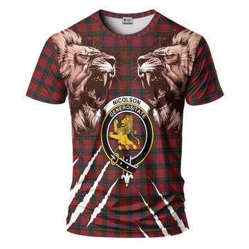 Nicolson Tartan Crest T-Shirt Ferocious Lion Style
