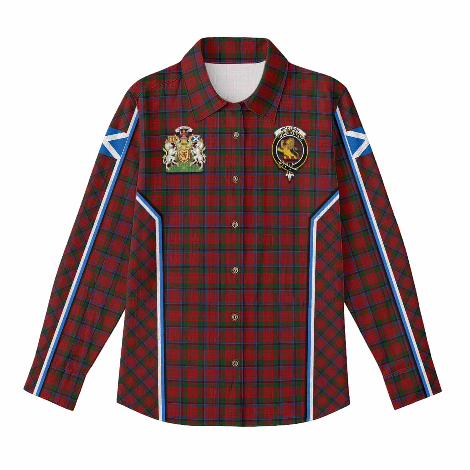Nicolson Tartan Crest Women Casual Shirt Scotland Coat of Arm Flag Style - Tartan Vibes Clothing