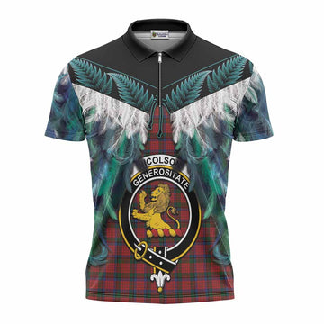 Nicolson Tartan Crest Zipper Polo Shirt New Zealand Maori Korowai Cloak