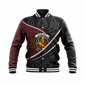 Nicolson Tartan Family Crest Baseball Jacket Celtic Scottish Thistle Floral - Tartan Vibes Clothing