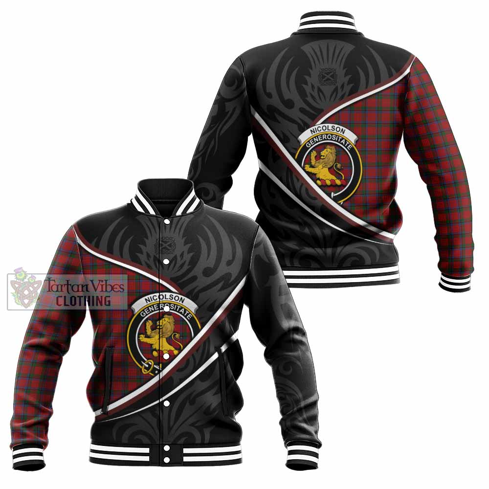 Nicolson Tartan Family Crest Baseball Jacket Celtic Scottish Thistle Floral - Tartan Vibes Clothing