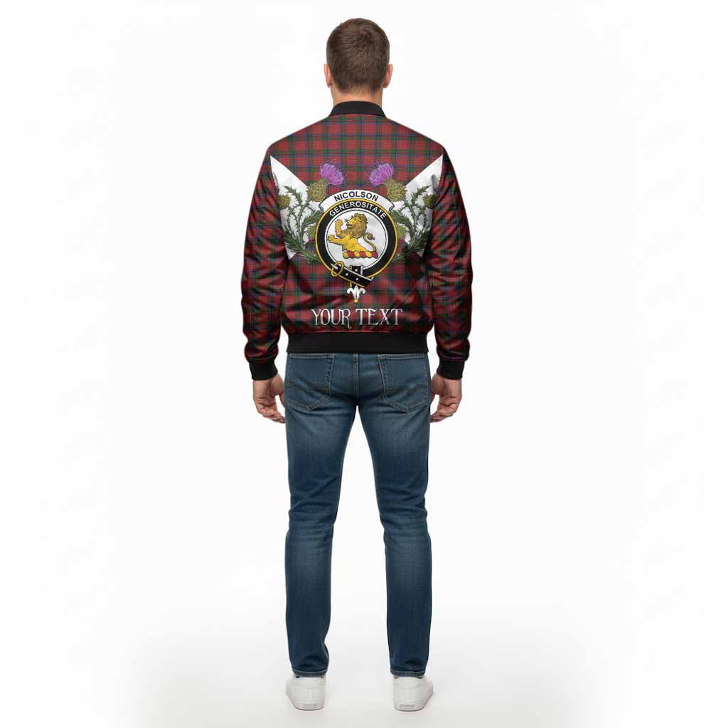 Nicolson Tartan Family Crest Bomber Jacket Scottish Burns Night Thistle Floral