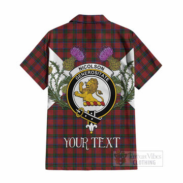 Nicolson Tartan Family Crest Cotton Hawaiian Shirt Scottish Burns Night Thistle Floral