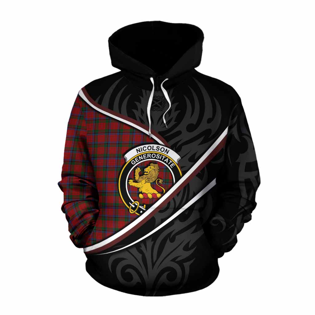 Nicolson Tartan Family Crest Cotton Hoodie Celtic Scottish Thistle Floral - Tartan Vibes Clothing