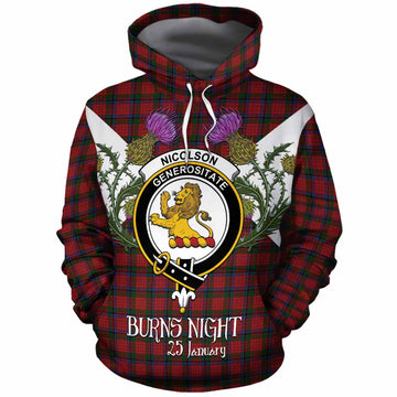 Nicolson Tartan Family Crest Cotton Hoodie Scottish Burns Night Thistle Floral