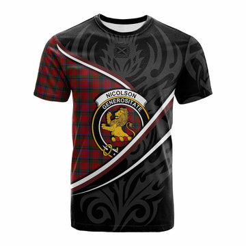 Nicolson Tartan Family Crest Cotton T-shirt Celtic Scottish Thistle Floral - Tartan Vibes Clothing