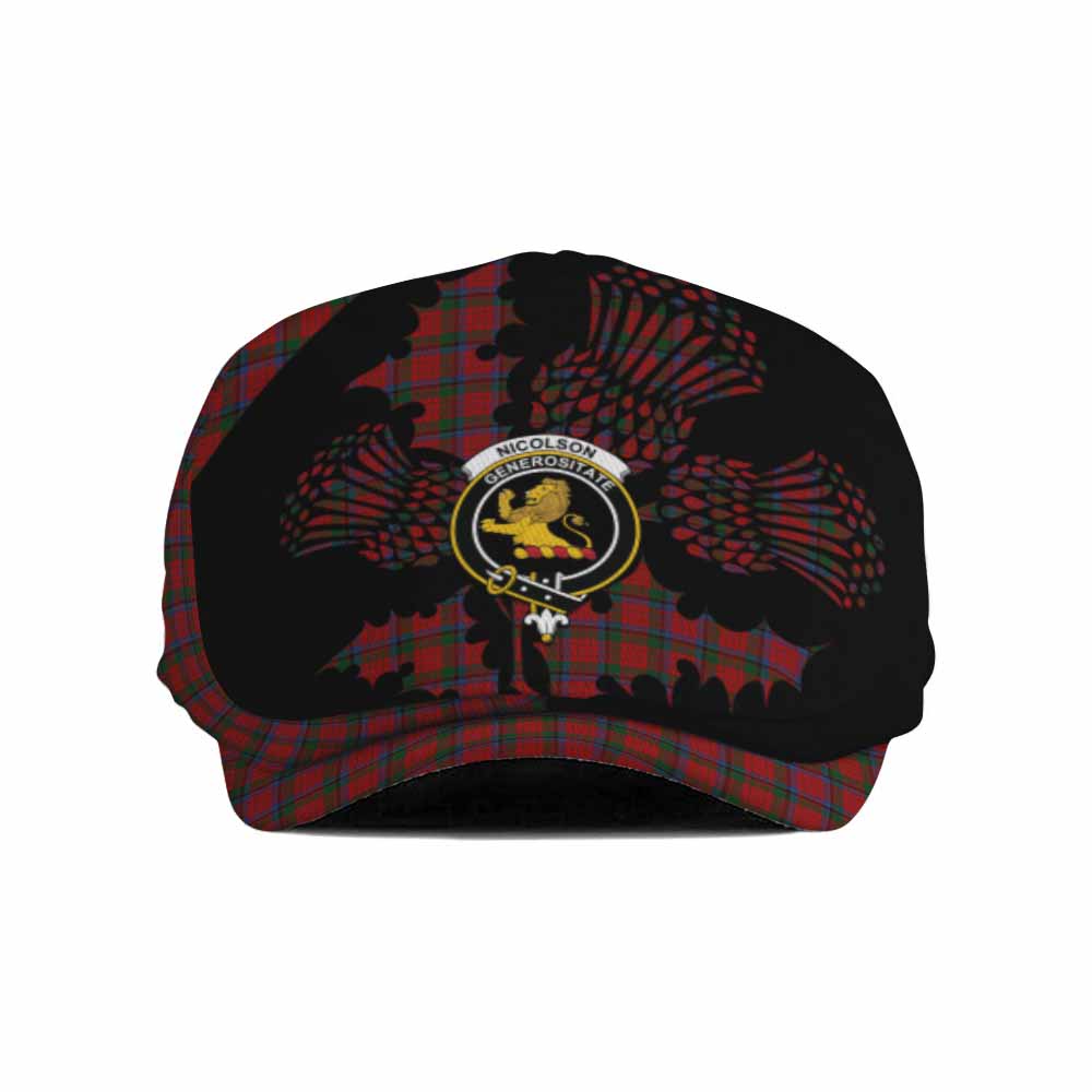 Nicolson Tartan Family Crest Flat Cap, Jeff Cap Scotland Thistle Floral