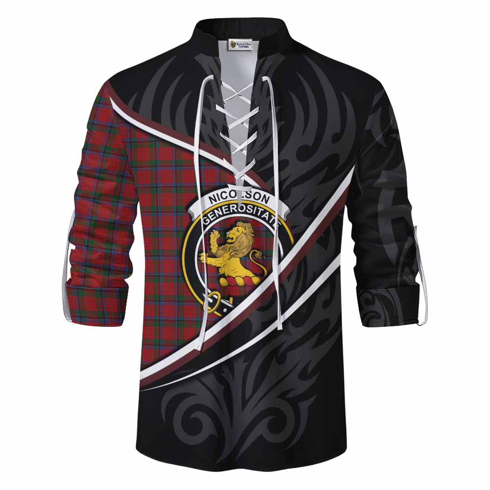 Nicolson Tartan Family Crest Ghillie Kilt Shirt Celtic Scottish Thistle Floral - Tartan Vibes Clothing