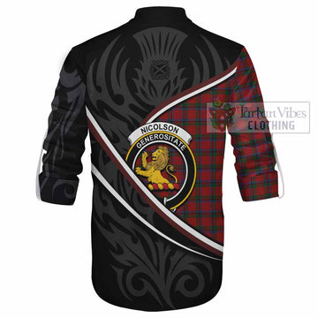 Nicolson Tartan Family Crest Ghillie Kilt Shirt Celtic Scottish Thistle Floral