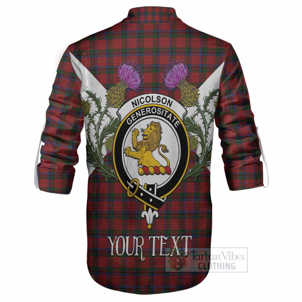 Nicolson Tartan Family Crest Ghillie Shirt Scottish Burns Night Thistle Floral