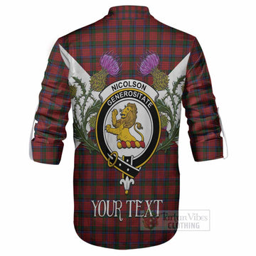 Nicolson Tartan Family Crest Ghillie Shirt Scottish Burns Night Thistle Floral
