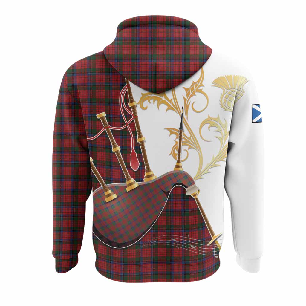 Nicolson Tartan Family Crest Hoodie Bagpipes with Scottish Thistle