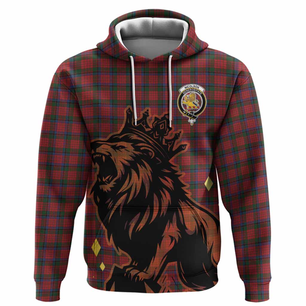 Nicolson Tartan Family Crest Hoodie Crowned Lion Roaring