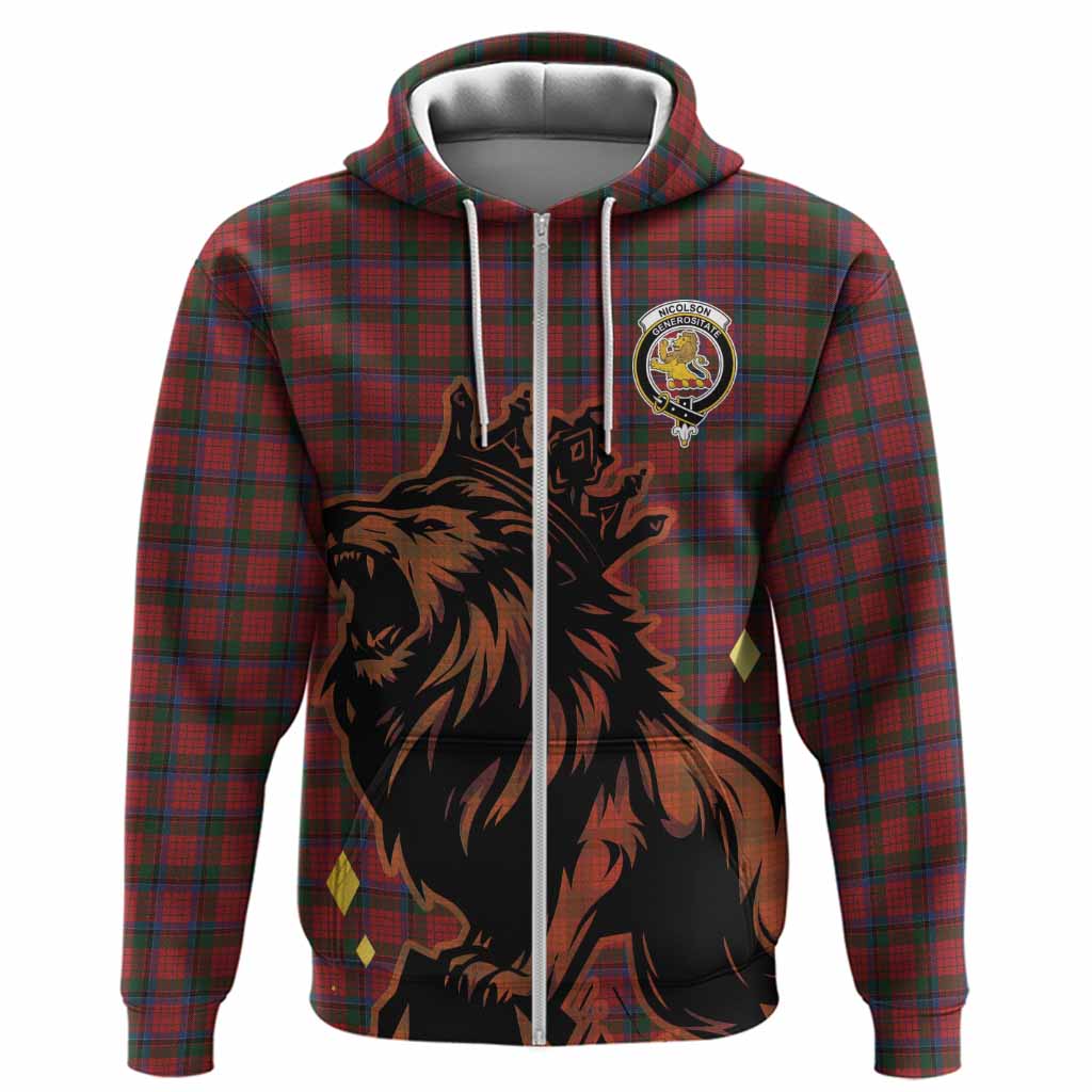Nicolson Tartan Family Crest Hoodie Crowned Lion Roaring