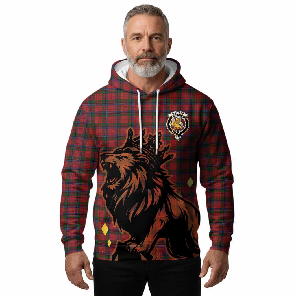 Nicolson Tartan Family Crest Hoodie Crowned Lion Roaring