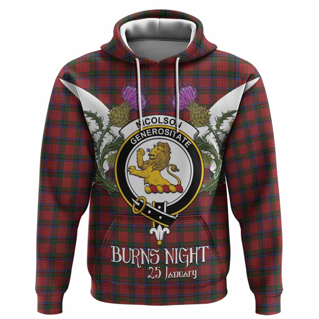 Nicolson Tartan Family Crest Hoodie Scottish Burns Night Thistle Floral