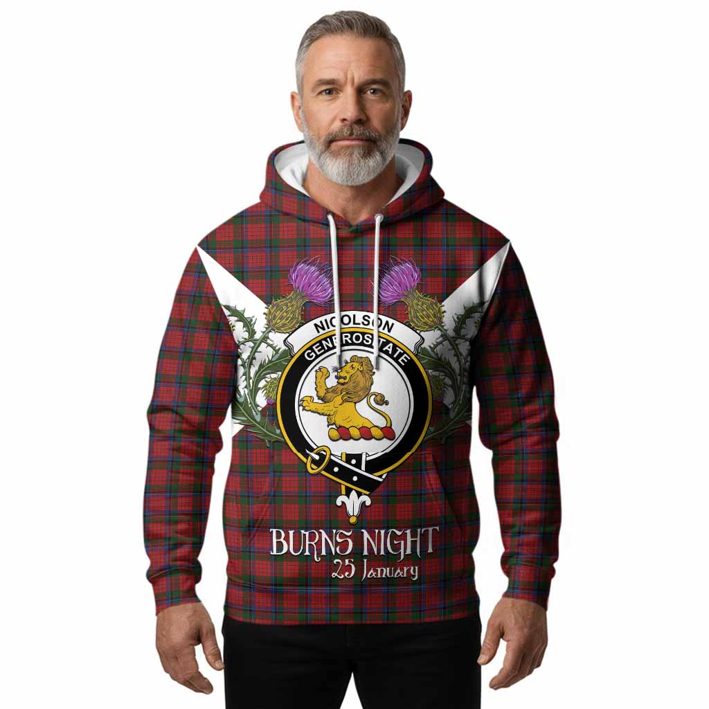 Nicolson Tartan Family Crest Hoodie Scottish Burns Night Thistle Floral