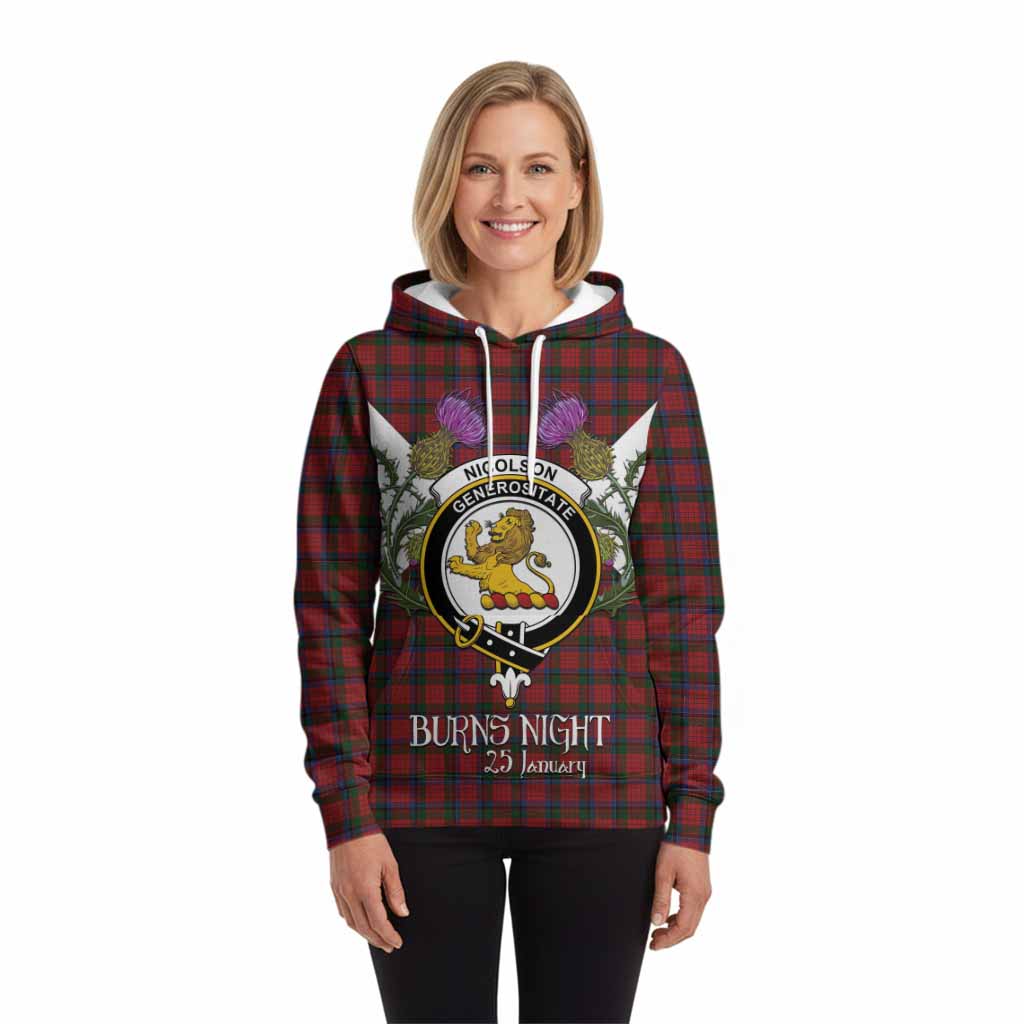Nicolson Tartan Family Crest Hoodie Scottish Burns Night Thistle Floral