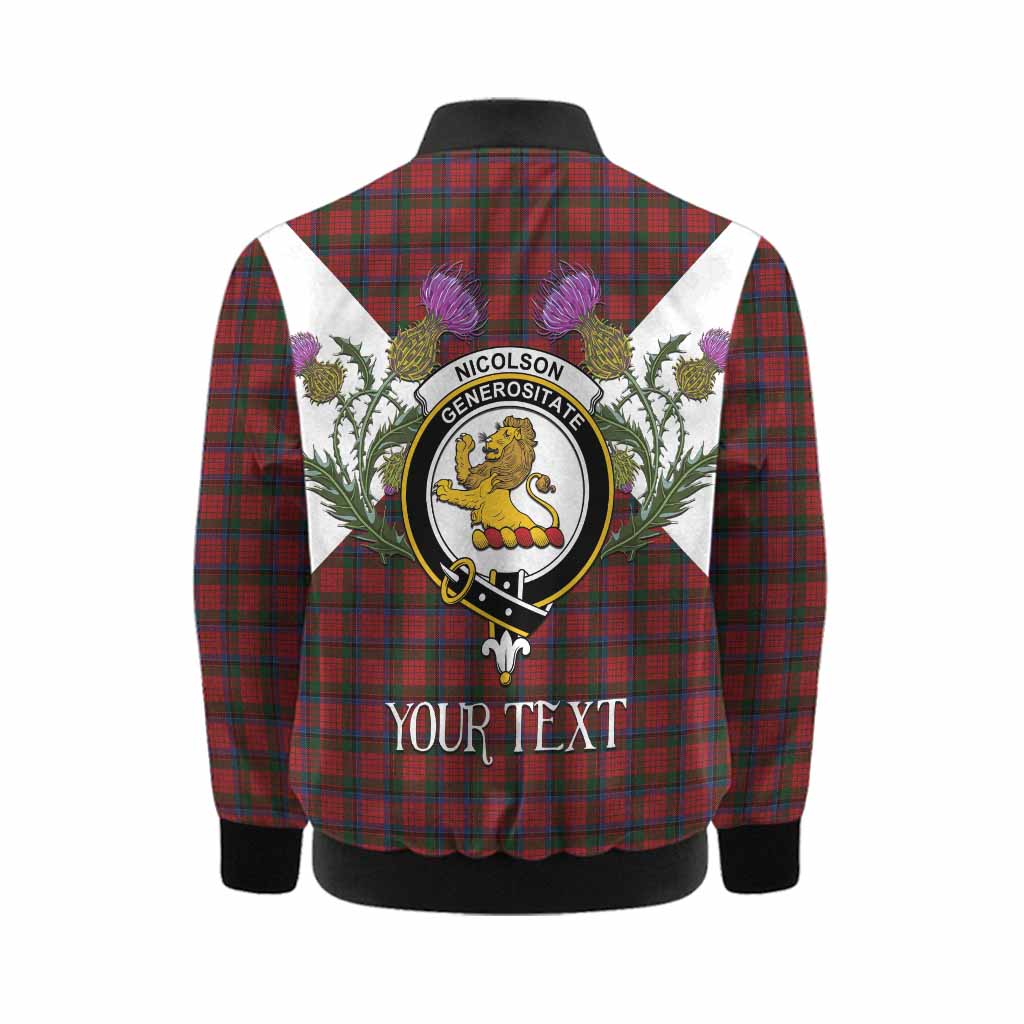 Nicolson Tartan Family Crest Kid Bomber Jacket Scottish Burns Night Thistle Floral