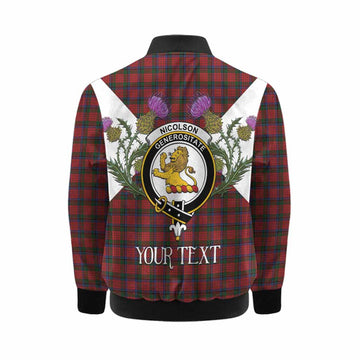 Nicolson Tartan Family Crest Kid Bomber Jacket Scottish Burns Night Thistle Floral