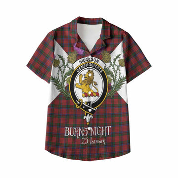 Nicolson Tartan Family Crest Kid Hawaiian Shirt Scottish Burns Night Thistle Floral