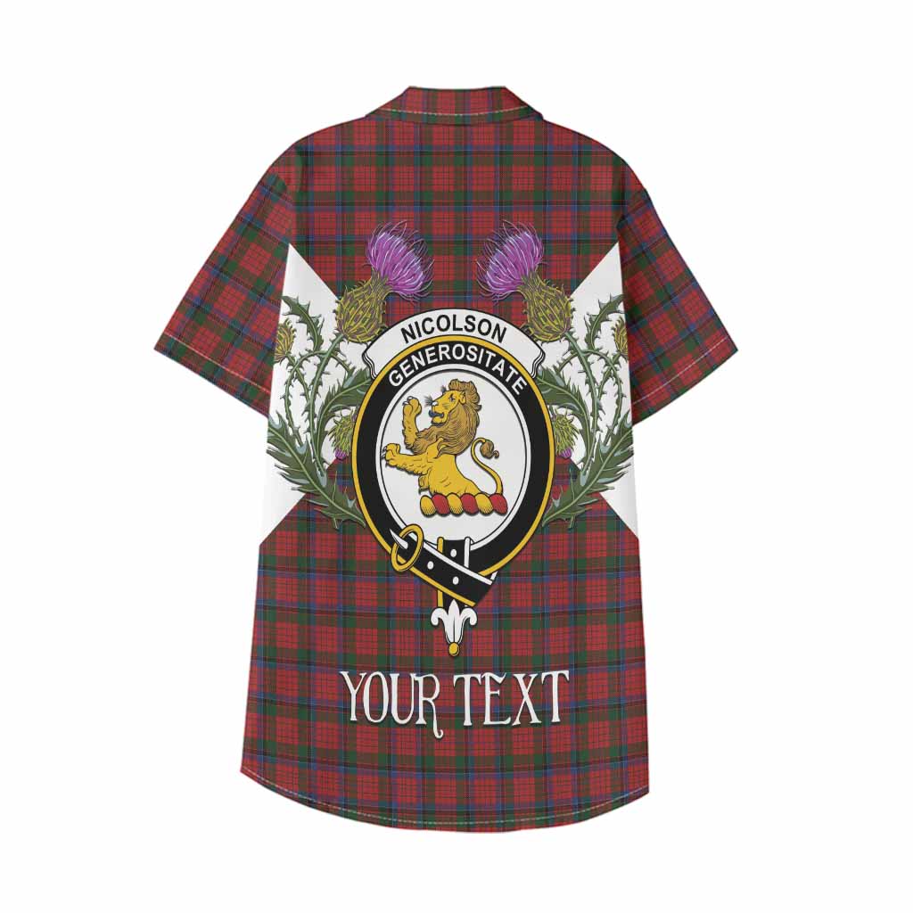Nicolson Tartan Family Crest Kid Hawaiian Shirt Scottish Burns Night Thistle Floral
