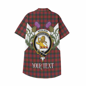 Nicolson Tartan Family Crest Kid Hawaiian Shirt Scottish Burns Night Thistle Floral