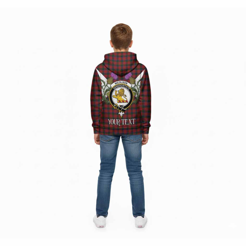 Nicolson Tartan Family Crest Kid Hoodie Scottish Burns Night Thistle Floral