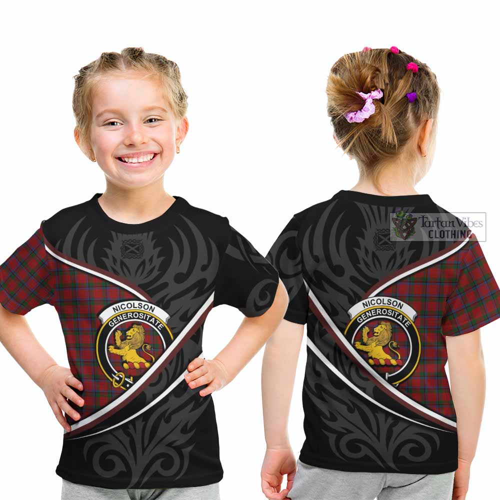 Nicolson Tartan Family Crest Kid T-shirt Celtic Scottish Thistle Floral - Tartan Vibes Clothing