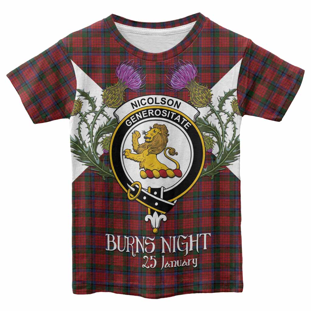 Nicolson Tartan Family Crest Kid T-shirt Scottish Burns Night Thistle Floral
