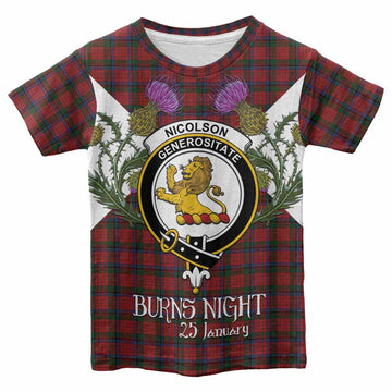 Nicolson Tartan Family Crest Kid T-shirt Scottish Burns Night Thistle Floral