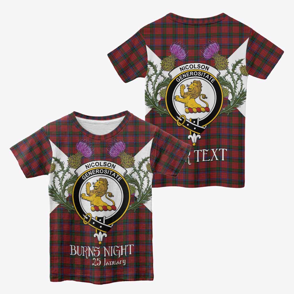 Nicolson Tartan Family Crest Kid T-shirt Scottish Burns Night Thistle Floral