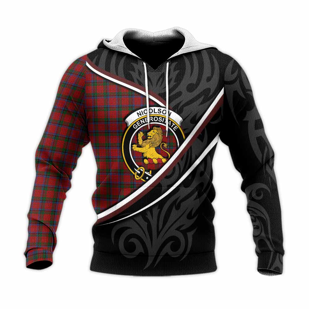 Nicolson Tartan Family Crest Knitted Hoodie Celtic Scottish Thistle Floral - Tartan Vibes Clothing